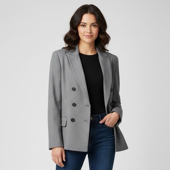 ANN TAYLOR TWEED BLAZER JACKET SZ 8 PEAK TOP NOTCH LAPEL PREOWNED GRAY CAREER